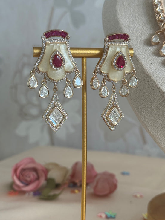 Mossainite Cubic Zirconia Necklace Set | Traditional South Asian Festive Necklace and earrings