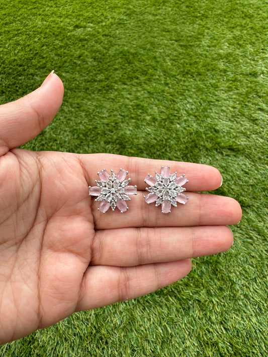 Pink/ Mint Cubic Zirconia Floral Shaped Studs was