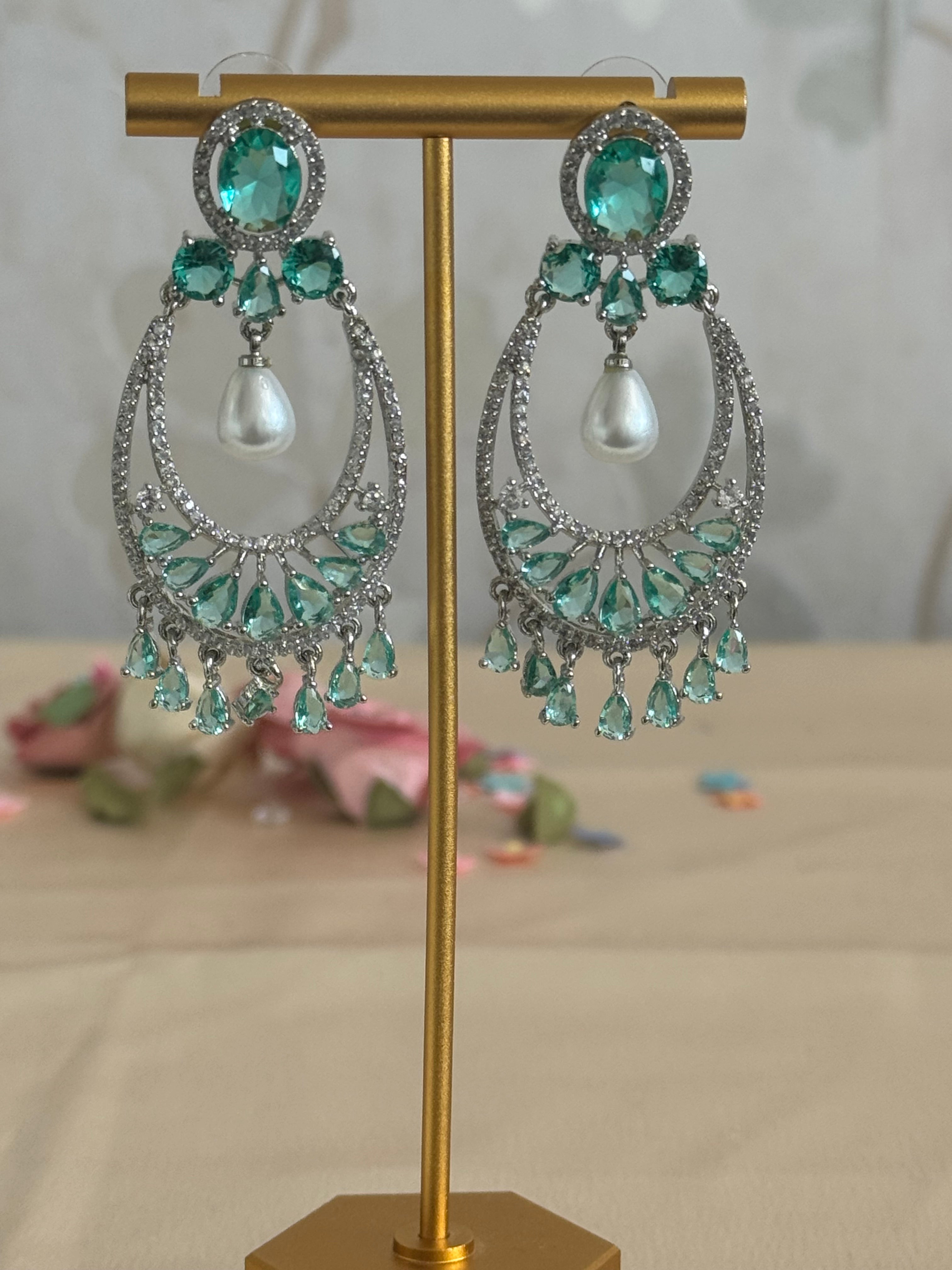 Cubic Zirconia Earrings | Pearl and Rama green