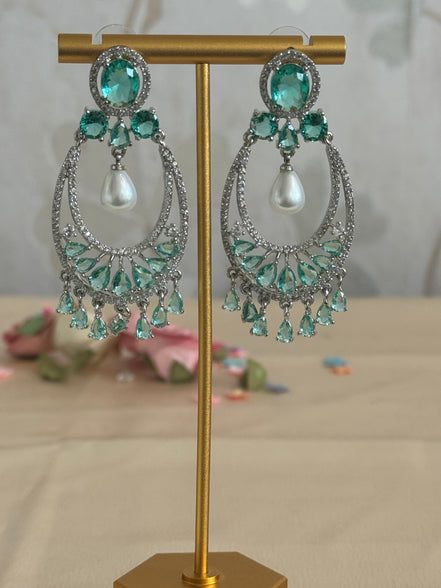 Cubic Zirconia Earrings | Pearl and Rama green