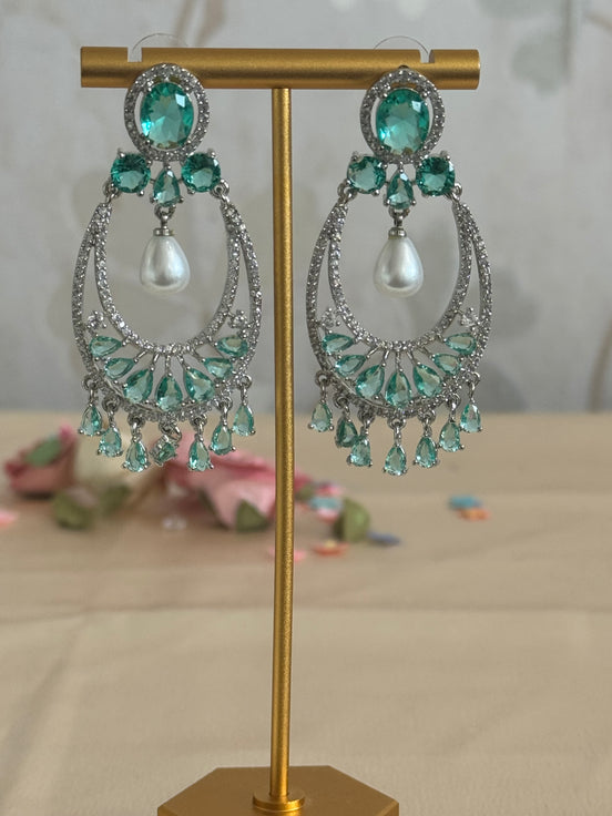 Cubic Zirconia Earrings | Pearl and Rama green