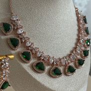 Cubic Zirconia Necklace set : Rose gold| ruby red, rama green, emerald green
