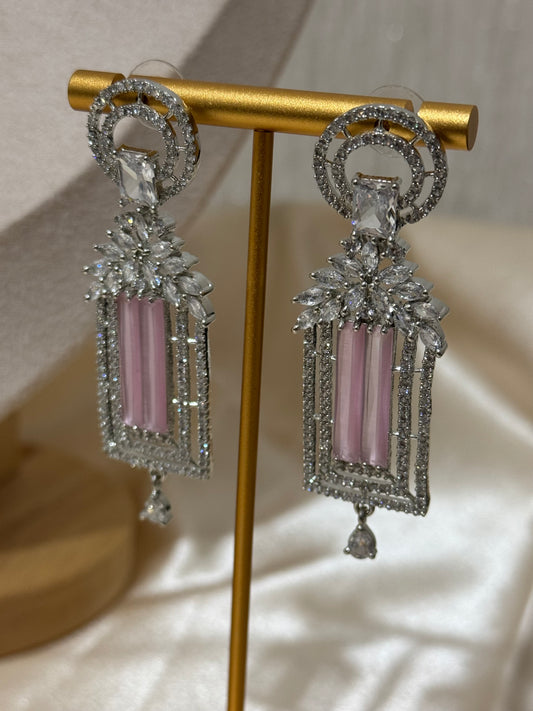 Zenia American Diamond Earrings, Pink/Mint