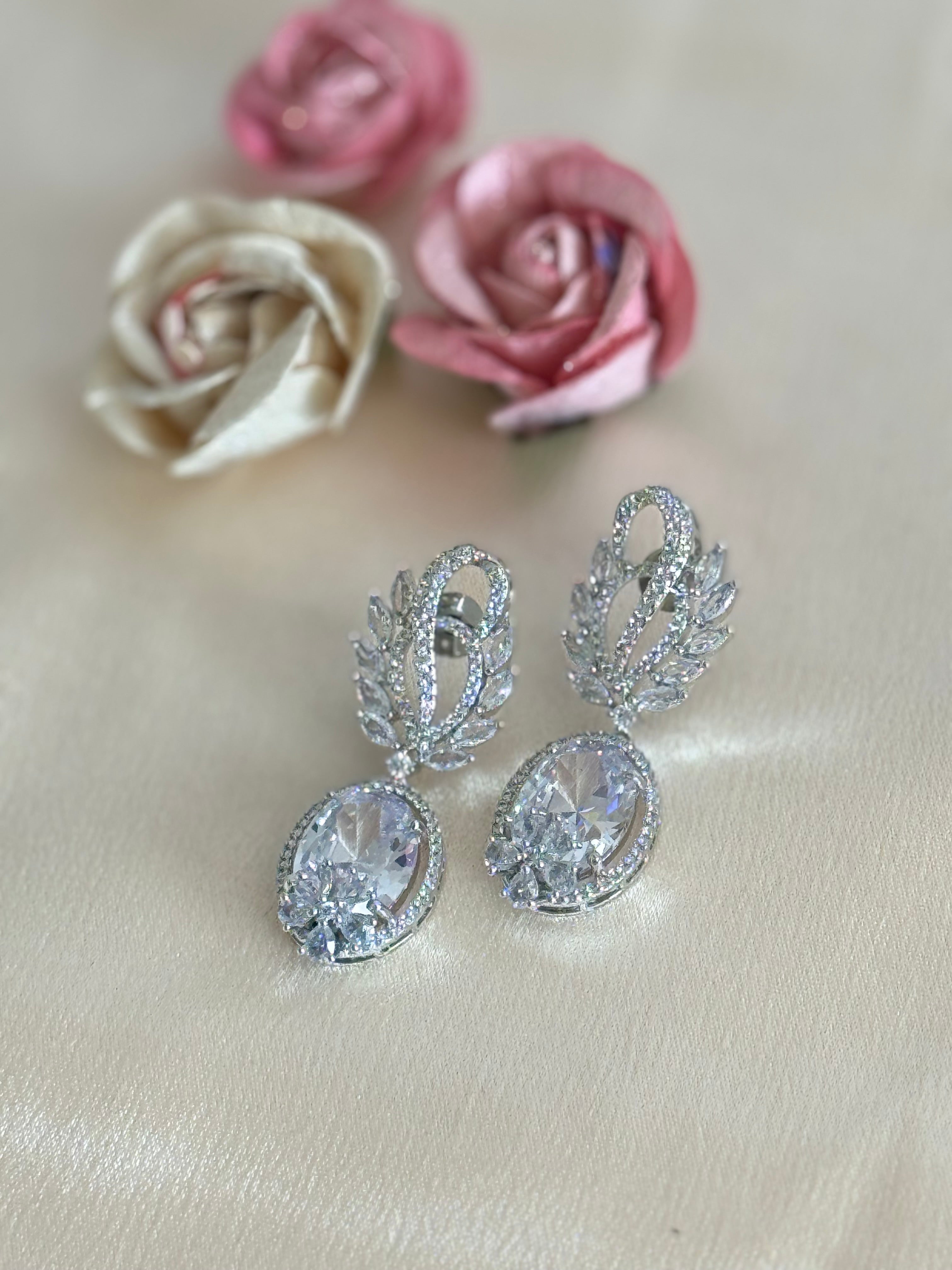 Zahra Earrings| Cubic Zirconia, Silver Plated