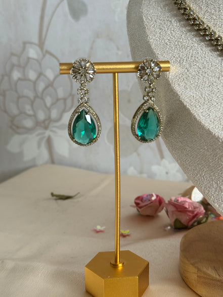 Sleek Modern Cubic Zirconia Indian Necklace set| Rama green