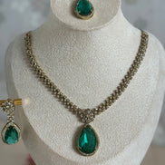 Sleek Modern Cubic Zirconia Indian Necklace set| Rama green