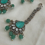 Moissanite and Cubic Zirconia Premium Necklace set with matching tikka