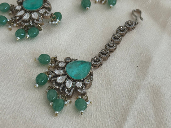 Moissanite and Cubic Zirconia Premium Necklace set with matching tikka