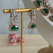 Cubic Zirconia Necklace set : Rose gold| ruby red, rama green, emerald green