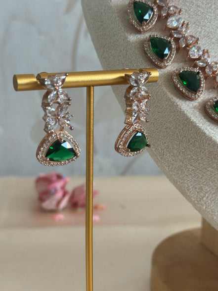 Cubic Zirconia Necklace set : Rose gold| ruby red, rama green, emerald green
