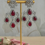 Cubic Zirconia Earrings | Ruby red and silver