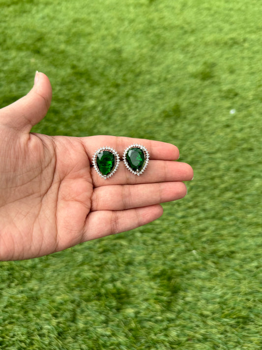 Emerald Green Tear Drop Stud Earrings