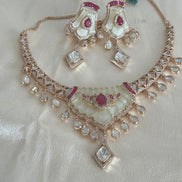 Mossainite Cubic Zirconia Necklace Set | Traditional South Asian Festive Necklace and earrings