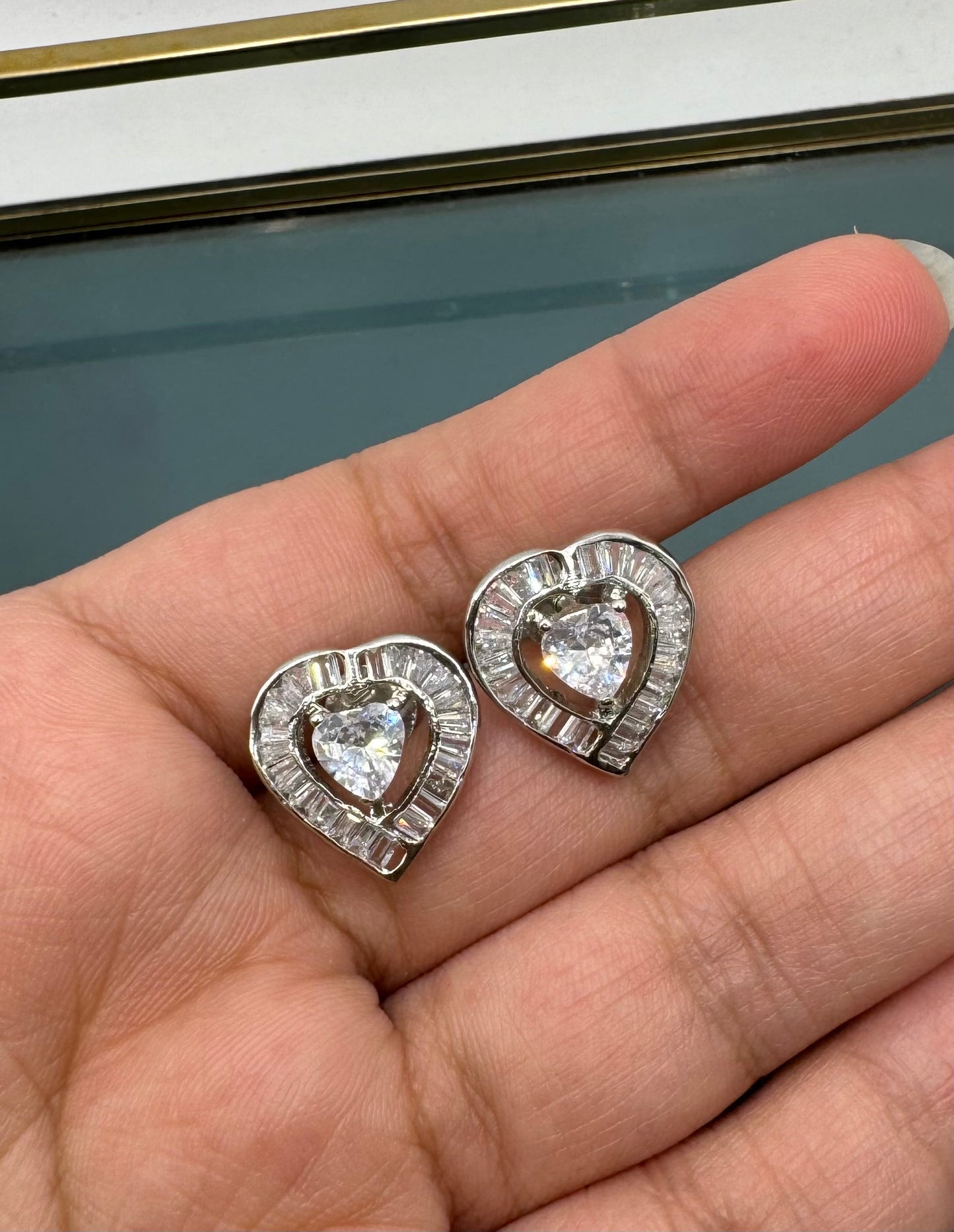 Small Diamond Look Heart Shaped Cubic Zirconia Studs