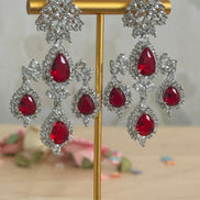 Cubic Zirconia Earrings | Ruby red and silver