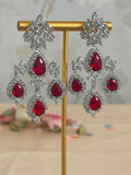 Cubic Zirconia Earrings | Ruby red and silver
