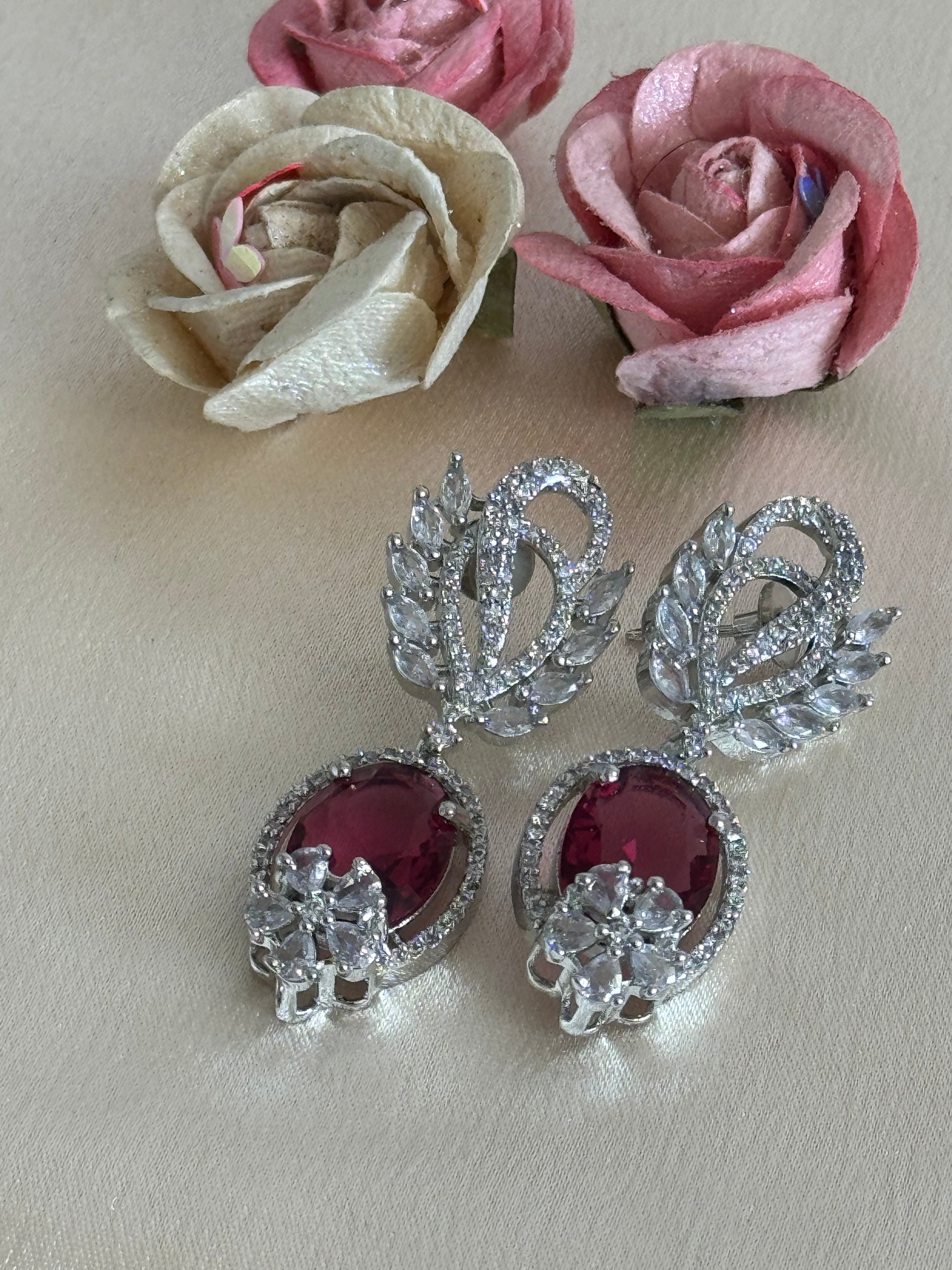 Zahra Earrings| Ruby red, Cubic Zirconia