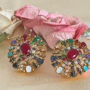 Cubic Zirconia Studs | Multicolor Gold Plated