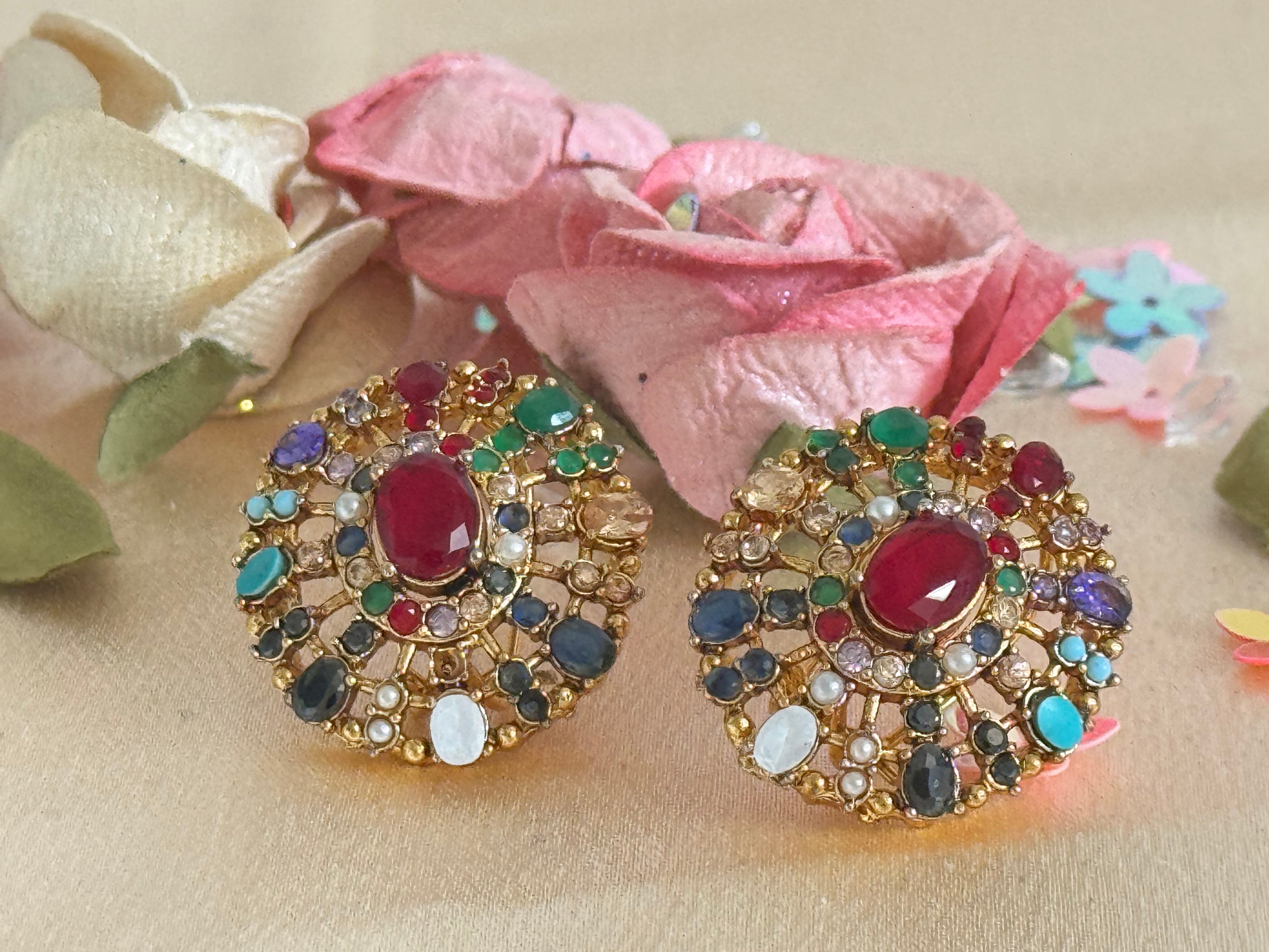 Cubic Zirconia Studs | Multicolor Gold Plated