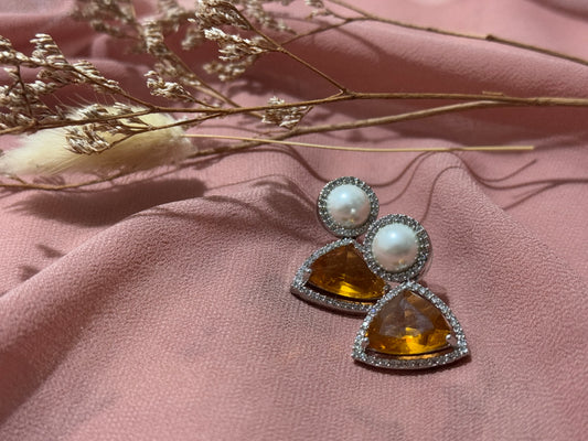 Pearl and Yellow Glass Stone American Diamond Studs