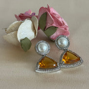 Cubic Zirconia Studs | Champagne and Pearl