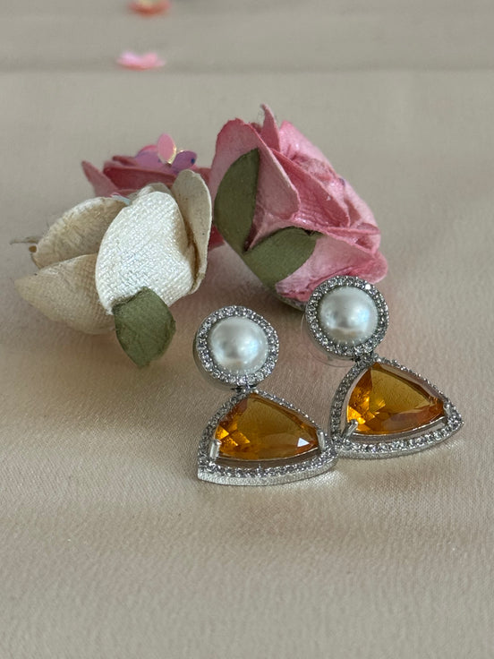 Cubic Zirconia Studs | Champagne and Pearl