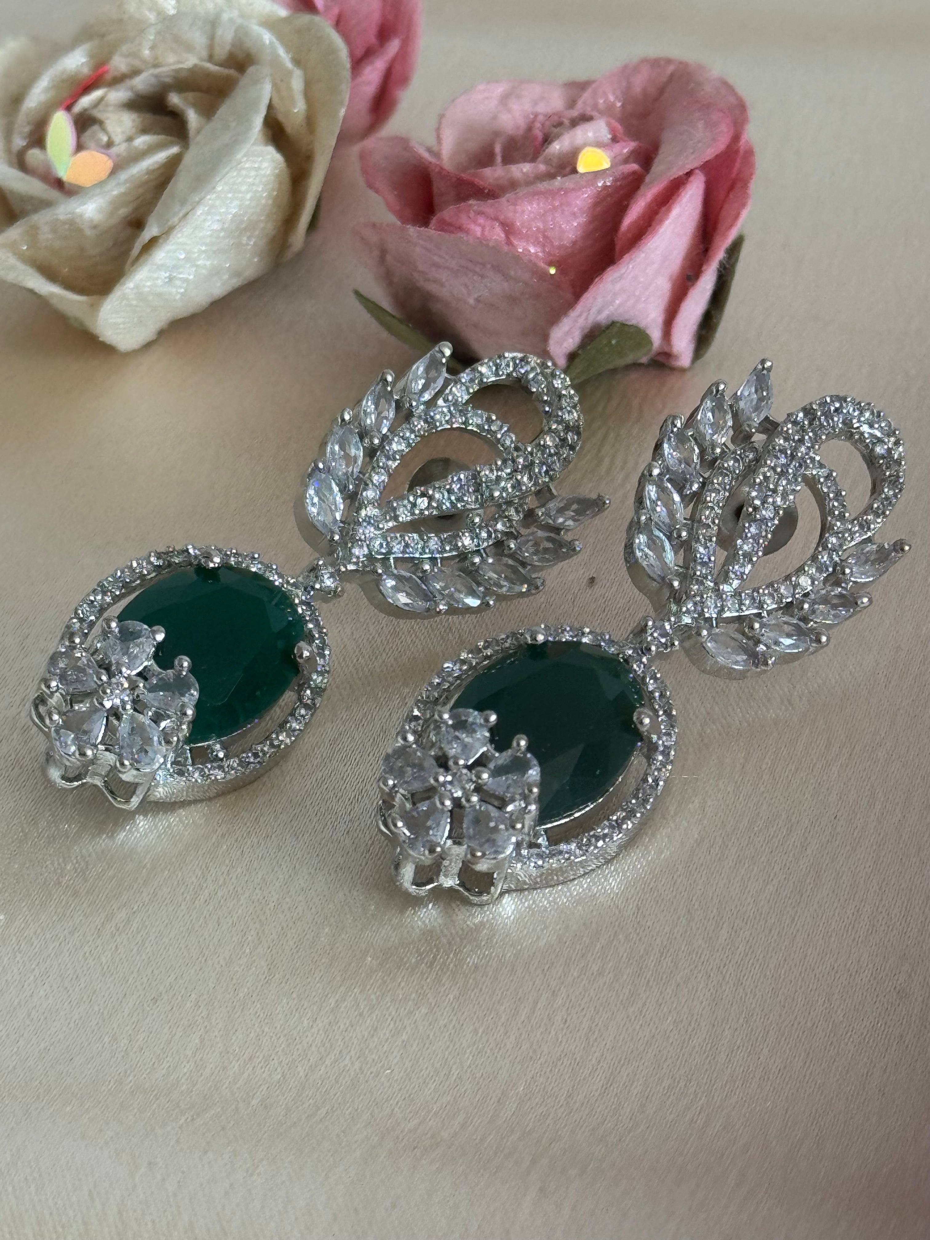 Zahra Earrings | Cubic Zirconia, Emerald Green
