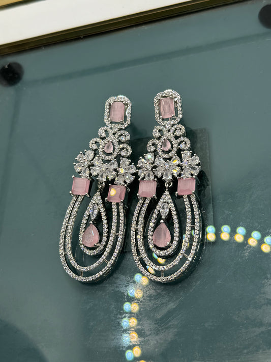 American Diamond Beautiful Earrings with Pink stones