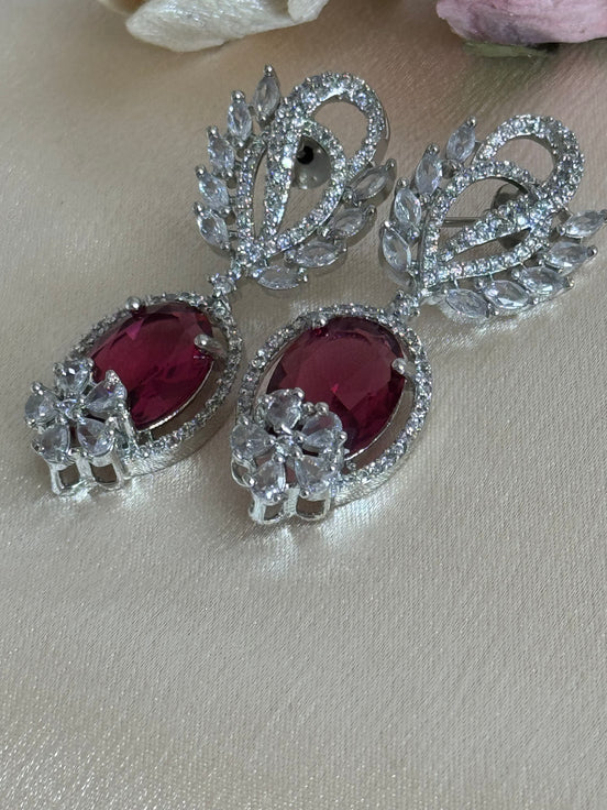 Zahra Earrings| Ruby red, Cubic Zirconia