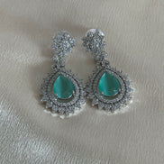 Engagement Indian Necklace Set with Cubic Zirconia stones | mint and silver