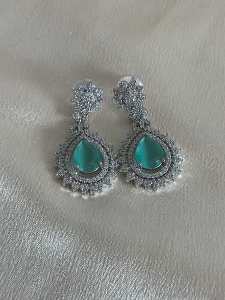 Engagement Indian Necklace Set with Cubic Zirconia stones | mint and silver