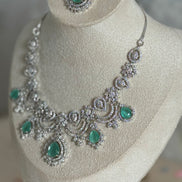 Engagement Indian Necklace Set with Cubic Zirconia stones | mint and silver