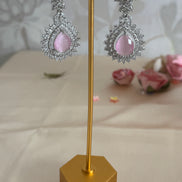 Engagement Bride, South asian cubic zirconia Necklace set | silver and pink