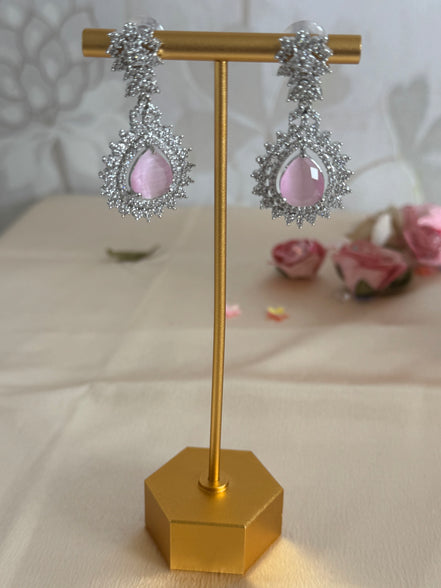 Engagement Bride, South asian cubic zirconia Necklace set | silver and pink