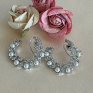 Cubic Zirconia Loop Earrings | Pearl and Silver plated