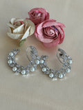 Cubic Zirconia Loop Earrings | Pearl and Silver plated