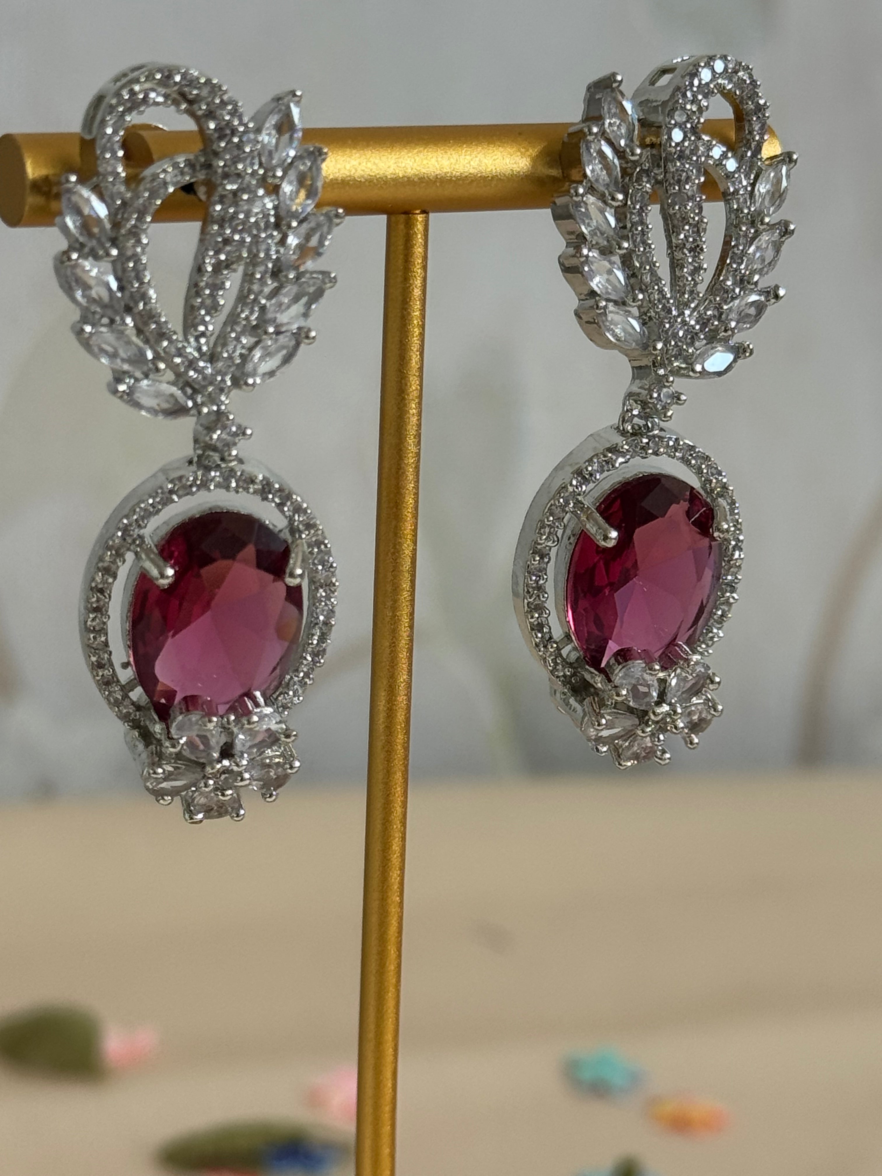 Zahra Earrings| Ruby red, Cubic Zirconia