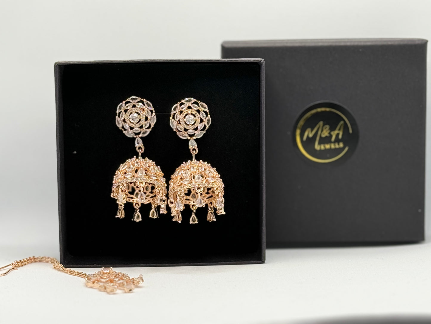 Indian Jhumka with tikka, American Diamond jhumka, gold plated cubic zirconia jhumka with tikka