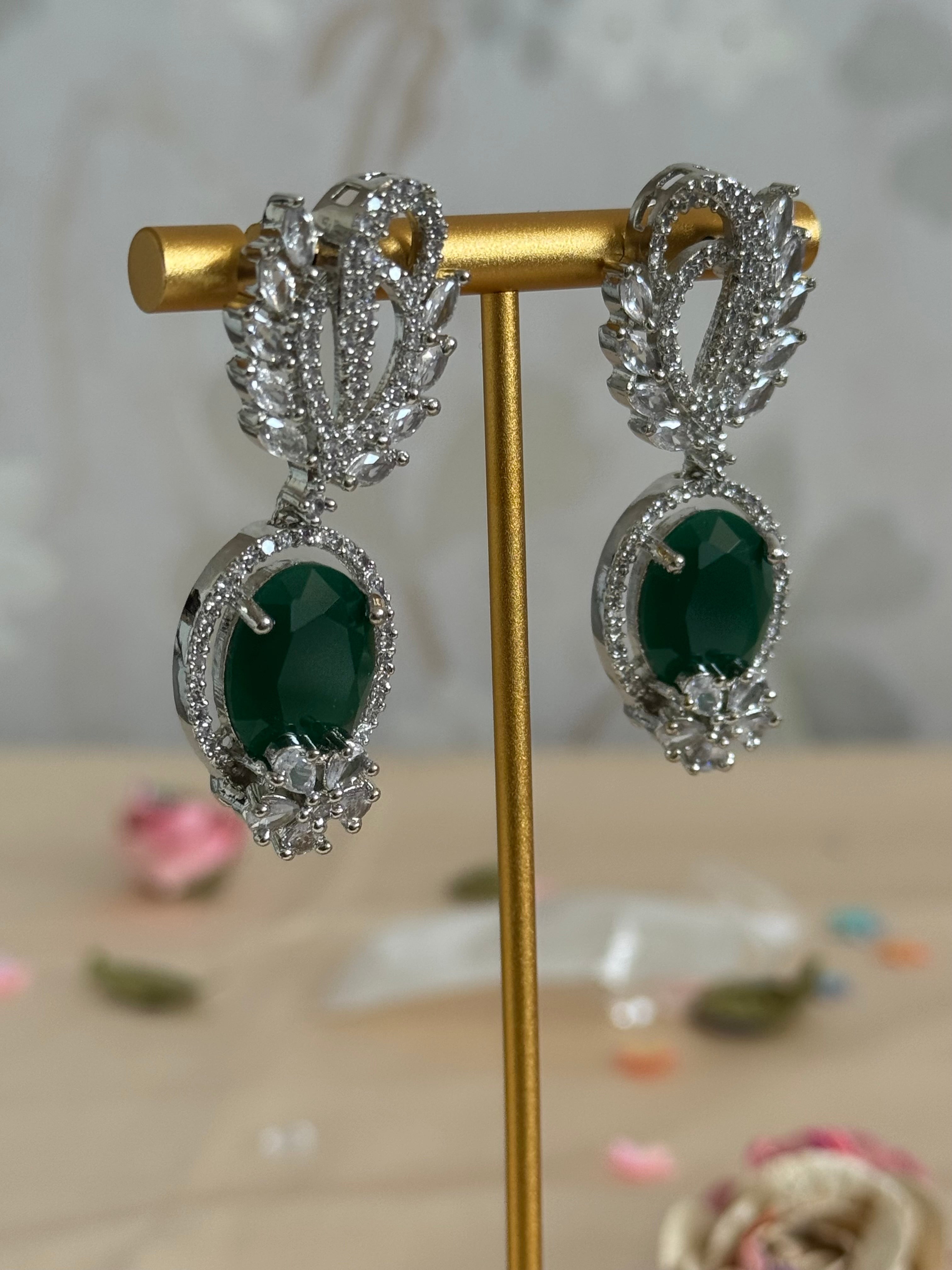 Zahra Earrings | Cubic Zirconia, Emerald Green