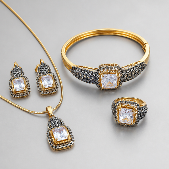 24k Gold Plated Cubic Zirconia Combo Locket Set with matching ring