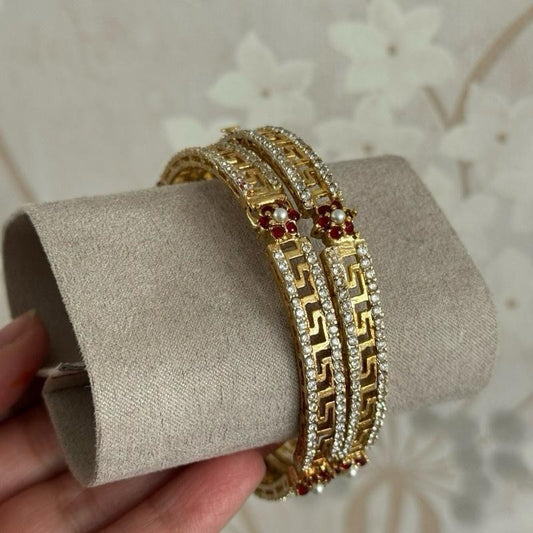 Cubic Zirconia Pattern Openable Bangles - One size (fits small and medium)