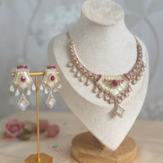 Mossainite Cubic Zirconia Necklace Set | Traditional South Asian Festive Necklace and earrings