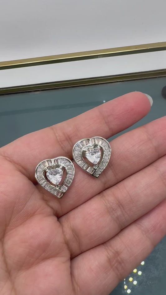 Small Diamond Look Heart Shaped Cubic Zirconia Studs