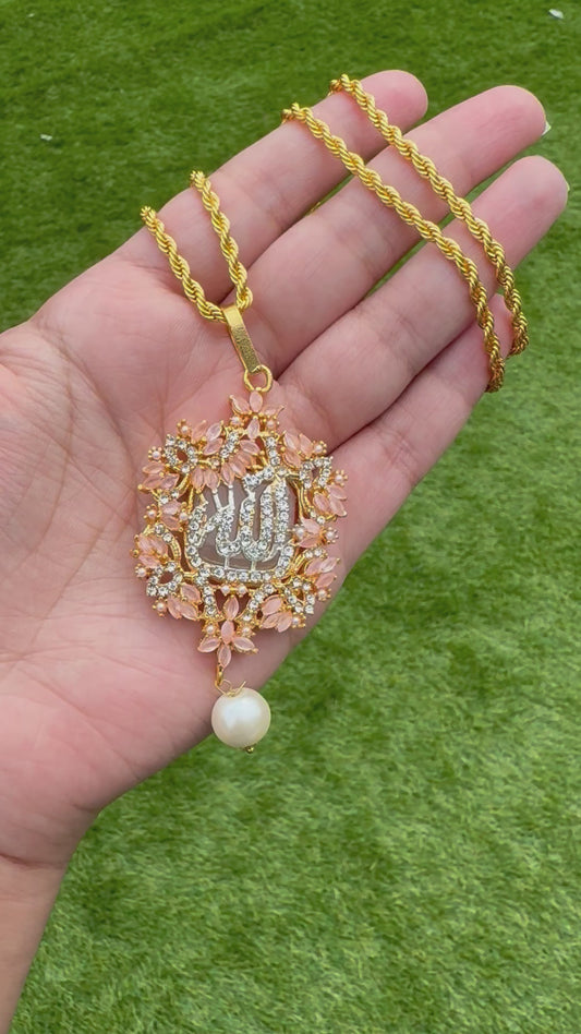 Allah Long Chain Pendant in Pink