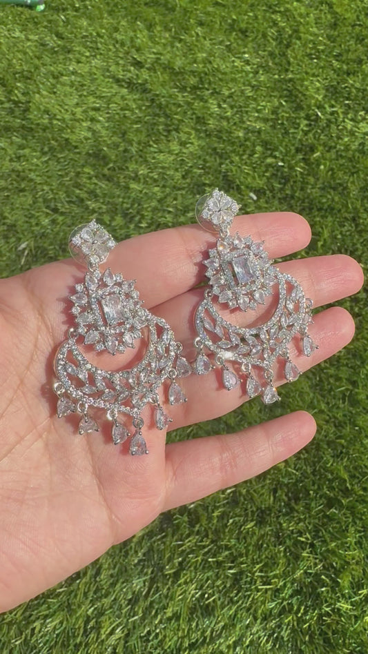 Silver plated, traditional style, cubic zirconia earrings