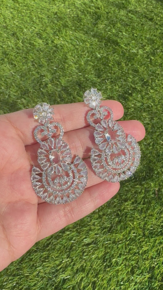 Silver plated cubic zirconia statement earrings